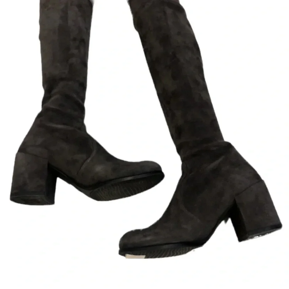 Stuart Weitzman Tieland Gray Suede Knee High Tall Designer Boots Women's 4.5